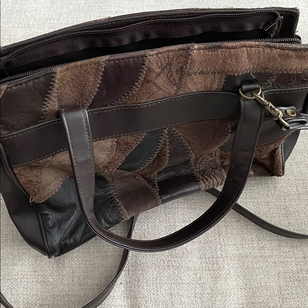 Brown Patchwork Leather Shoulder Bag - Picture 4 of 5